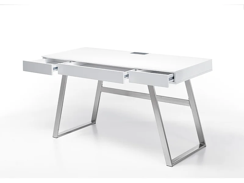 Bureau blanc mat avec piètement acier - L140 x H75 x P60 cm