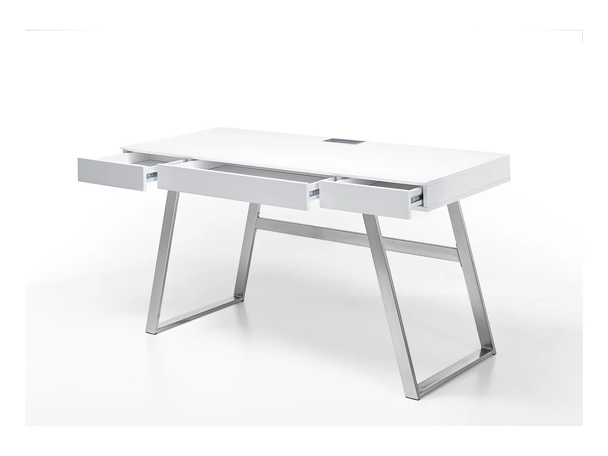 Bureau blanc mat avec piètement acier - L140 x H75 x P60 cm