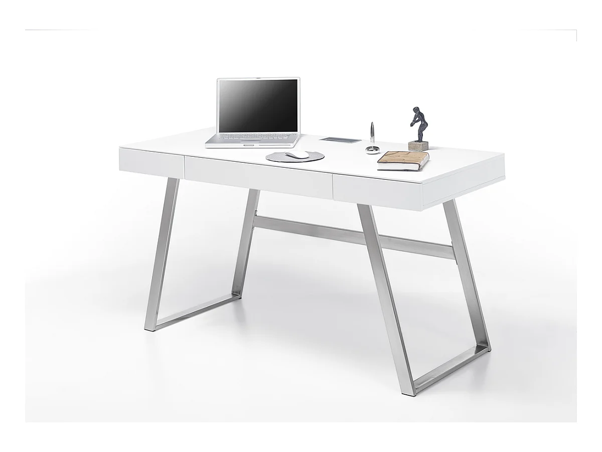 Bureau blanc mat avec piètement acier - L140 x H75 x P60 cm