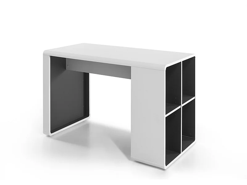 Bureau décor blanc et antracite avec étagères - L119 x H76 x P59 cm