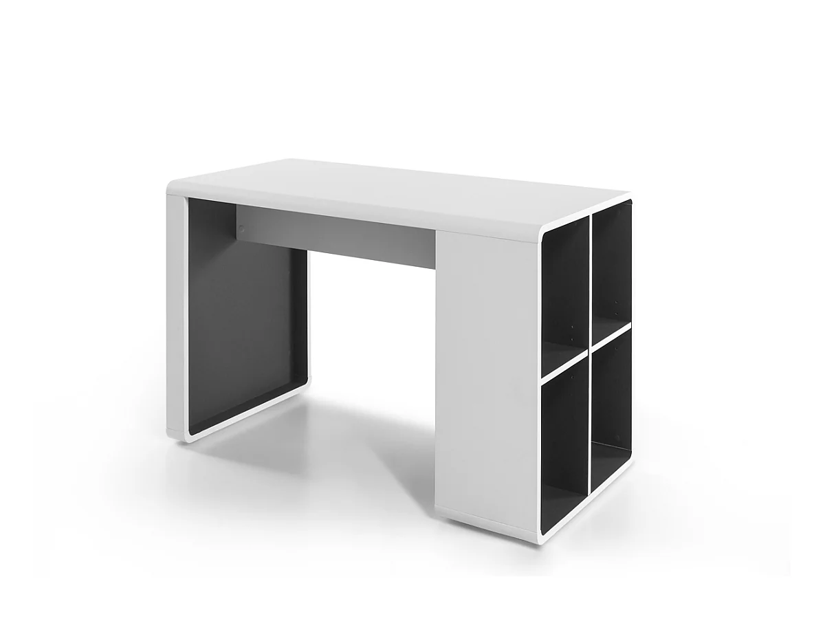 Bureau décor blanc et antracite avec étagères - L119 x H76 x P59 cm