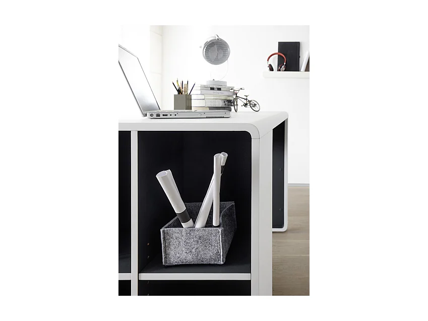 Bureau décor blanc et antracite avec étagères - L119 x H76 x P59 cm