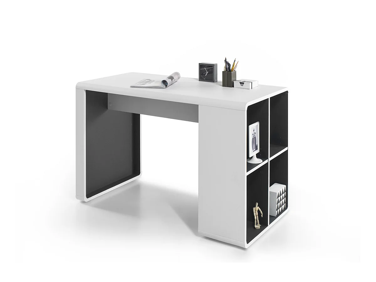 Bureau décor blanc et antracite avec étagères - L119 x H76 x P59 cm