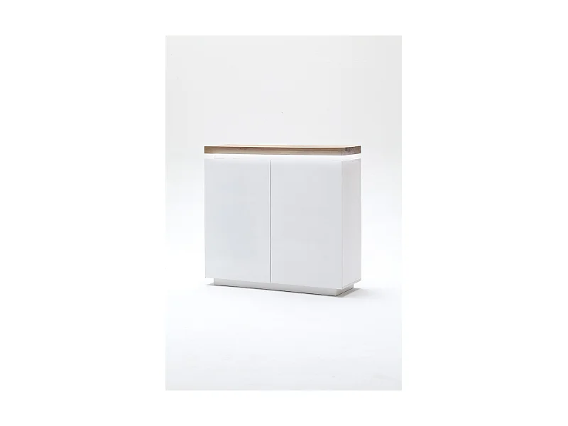 Buffet avec LED coloris blanc mat avec plateau en chêne noueux huilé - L120 x H114 x P40 cm
