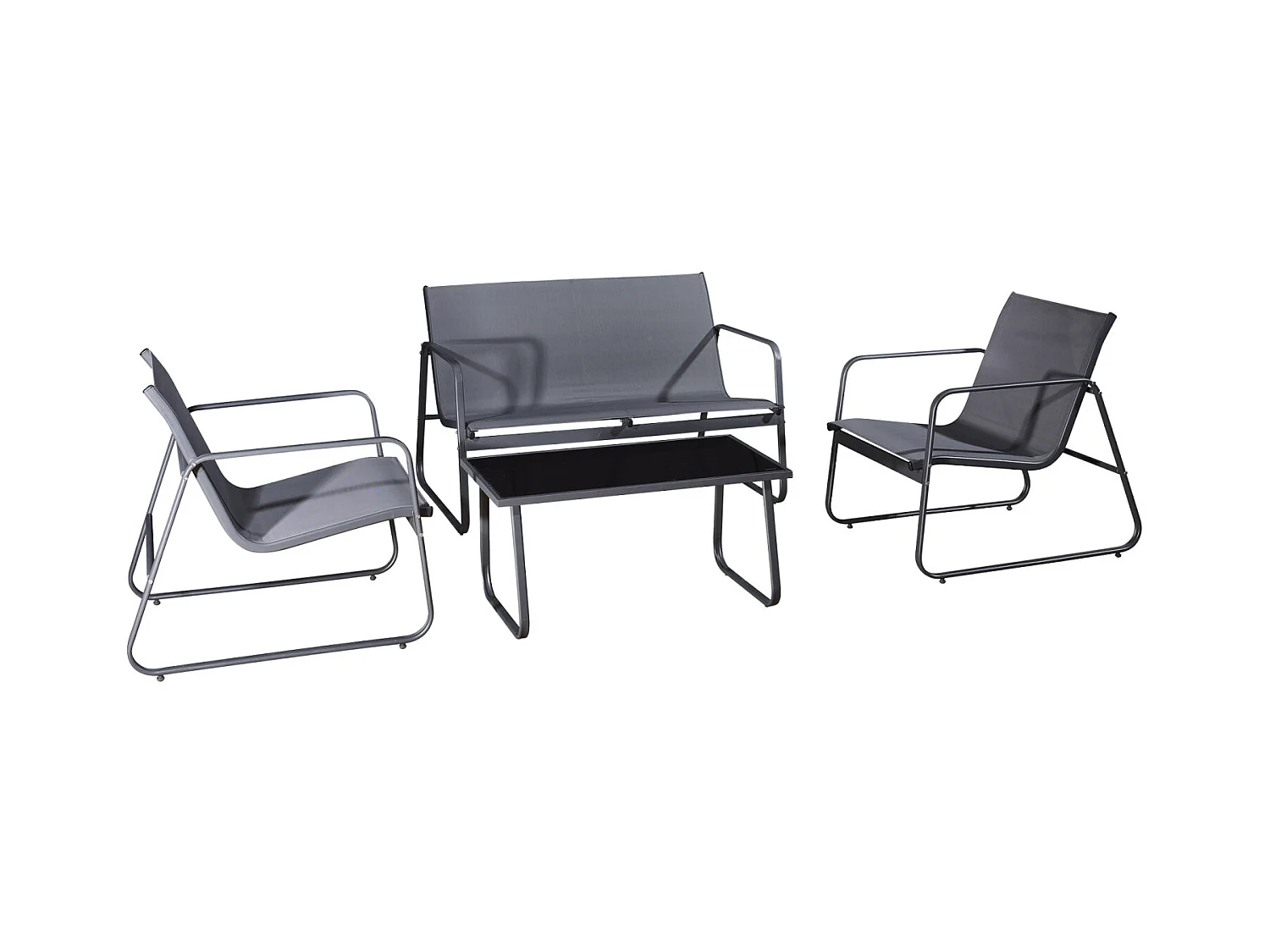 Salon de jardin 4 places en textilène et acier - Gris et Noir - ANNECY