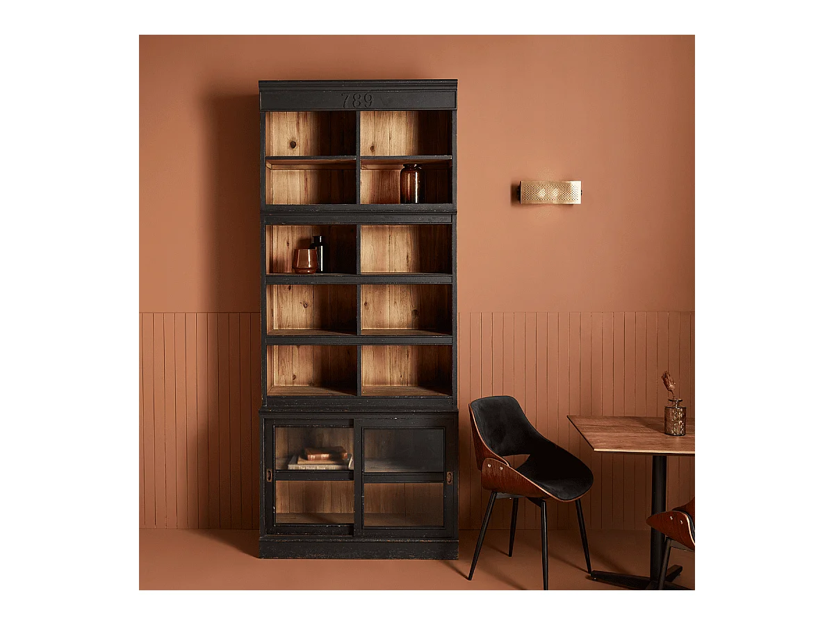 Bibliothèque en pin massif avec 2 portes - H240 cm - AMSTERDAM