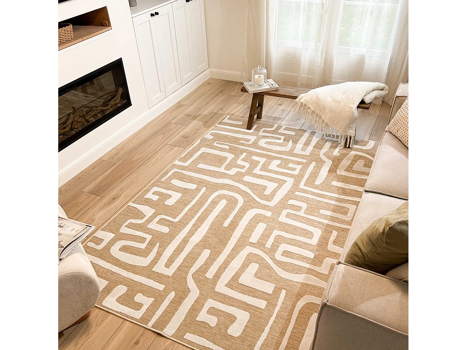 Tapis d'extérieur - 228x340cm - Beige - Réversible - 100% polypropylène - 1350gr / m² - ZANTE