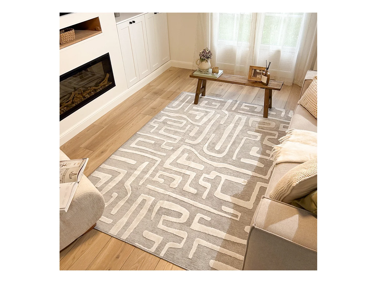 Tapis d'extérieur - 228x340cm - Gris - Réversible - 100% polypropylène - 1350gr / m² - KHIVA