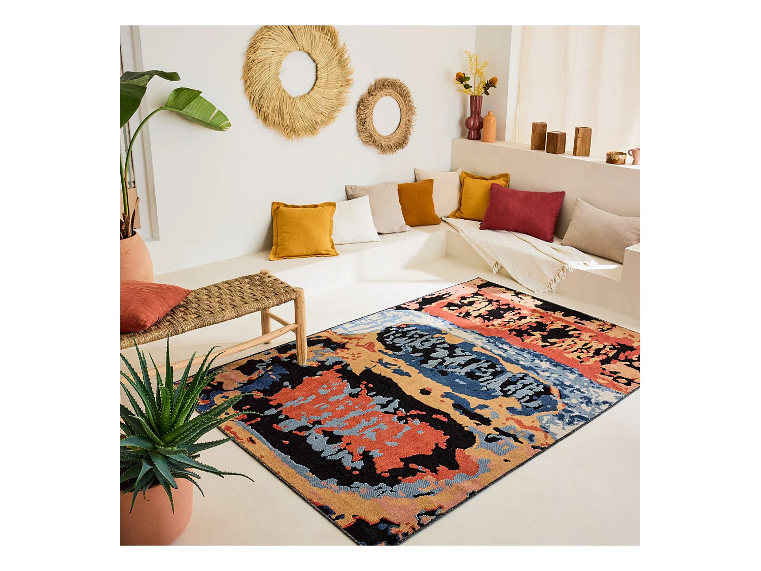 Tapis d'extérieur - 152x230cm - Noir - Réversible - 100% polypropylène - 1350gr / m² - SANTELIA