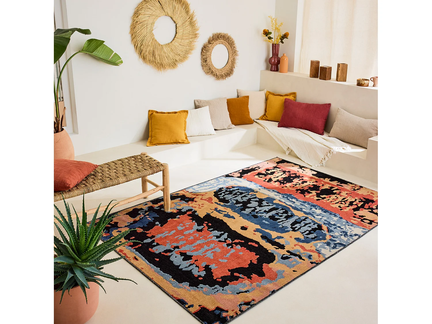 Tapis d'extérieur - 152x230cm - Noir - Réversible - 100% polypropylène - 1350gr / m² - SANTELIA