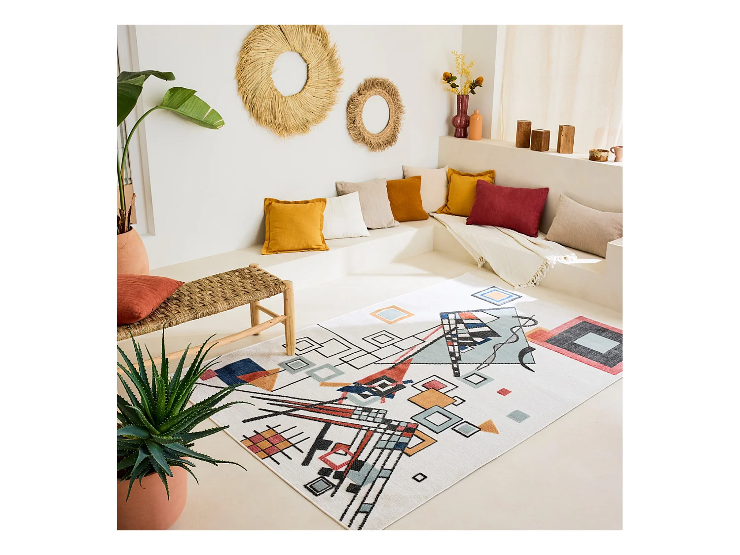 Tapis d'extérieur - 152x230cm - Blanc - Réversible - 100% polypropylène - 1350gr / m² - OURIKA