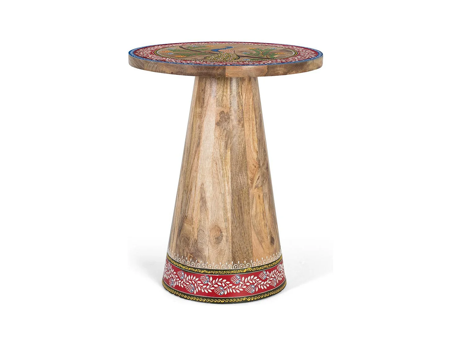 Table d'appoint en bois de manguier avec détails peints à la main