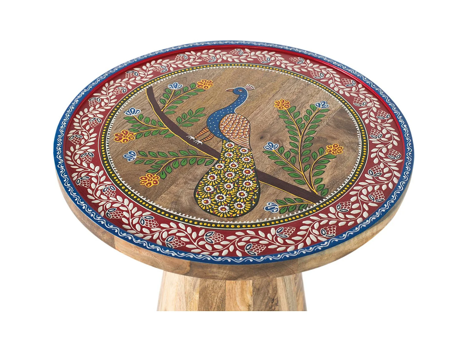 Table d'appoint en bois de manguier avec détails peints à la main