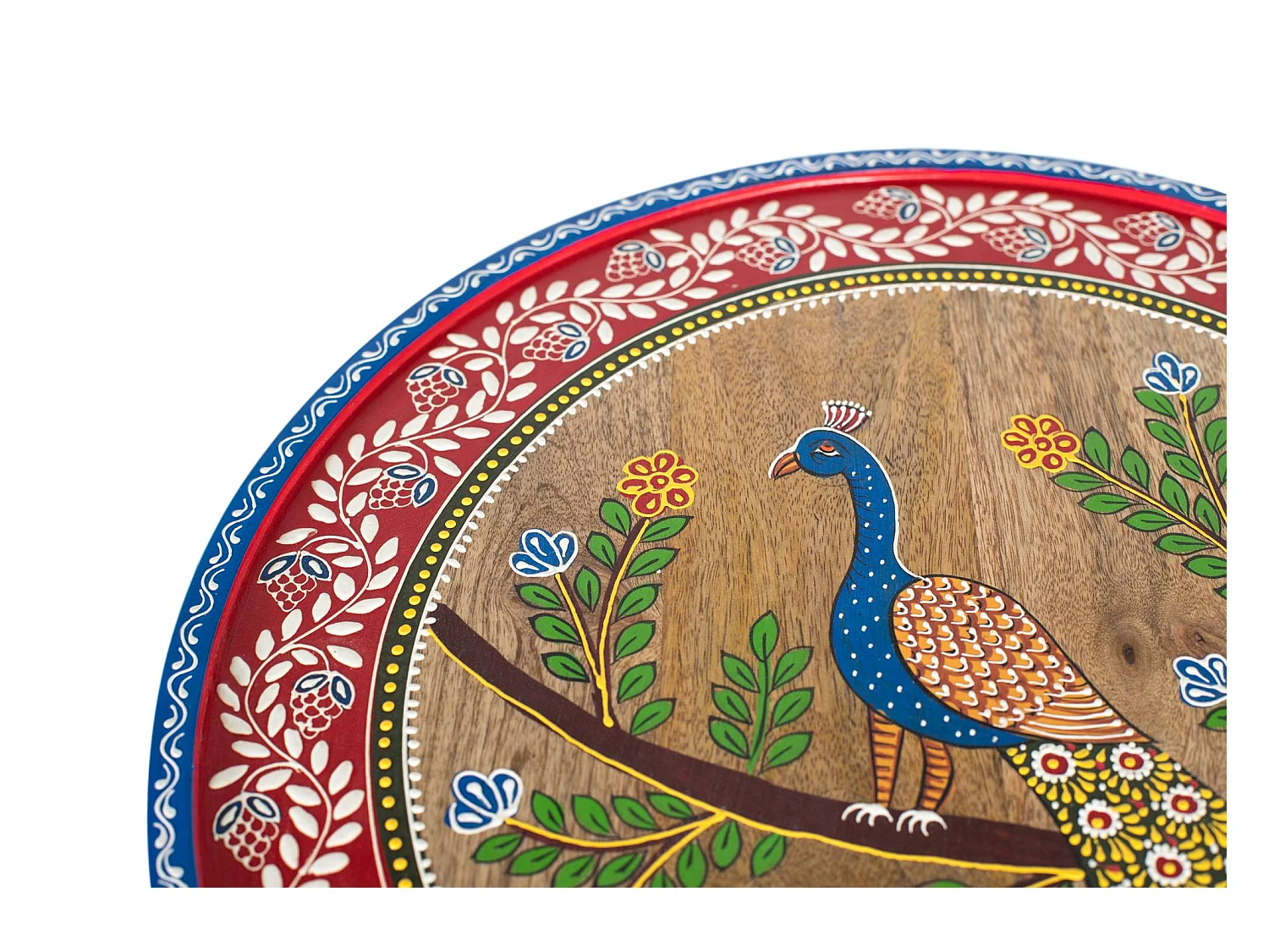 Table d'appoint en bois de manguier avec détails peints à la main