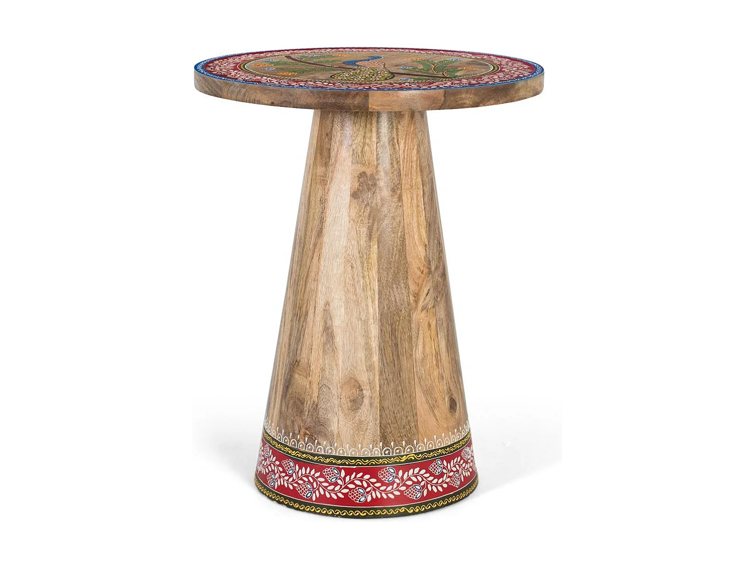 Table d'appoint en bois de manguier avec détails peints à la main