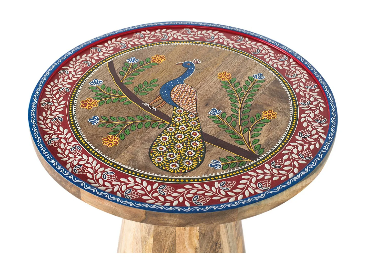 Table d'appoint en bois de manguier avec détails peints à la main