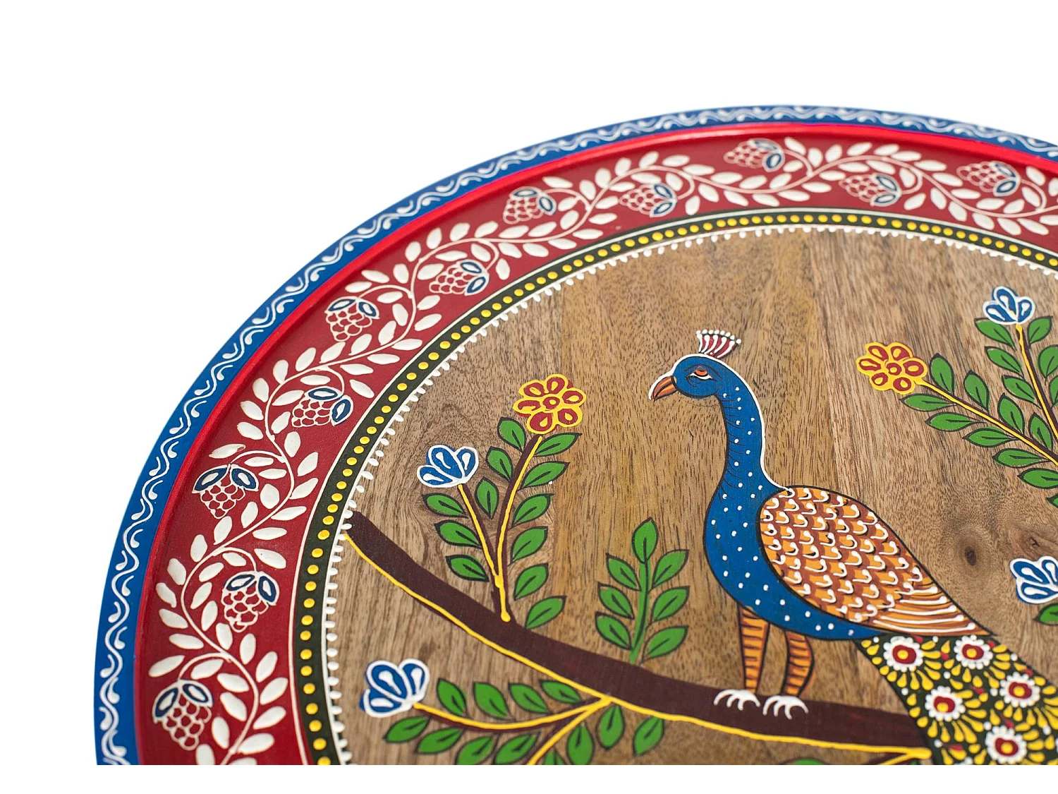 Table d'appoint en bois de manguier avec détails peints à la main