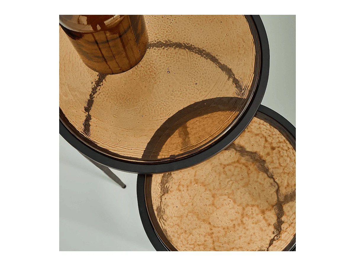 Bouts de canapé gigognes en verre fumé et métal D44 cm IGLOO