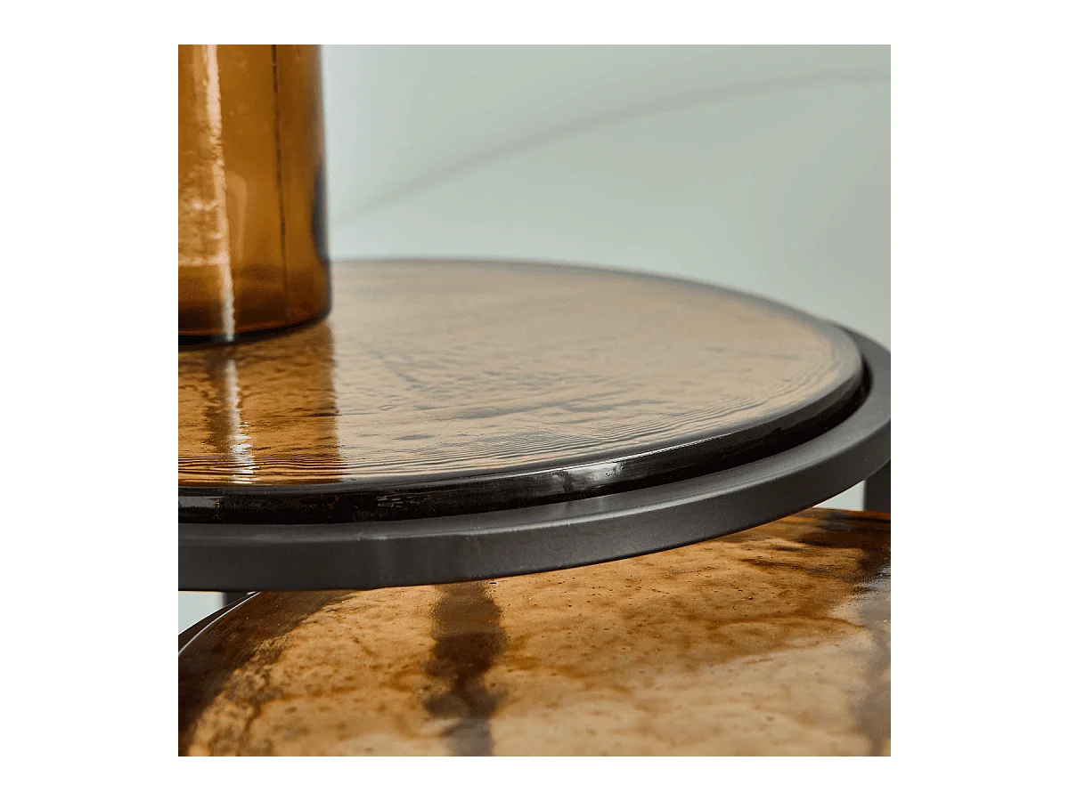 Bouts de canapé gigognes en verre fumé et métal D44 cm IGLOO