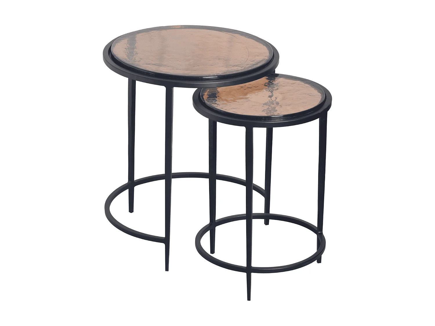 Nesttafeltjes voor bij de bank van gerookt glas en zwart metaal D44 cm - IGLOO