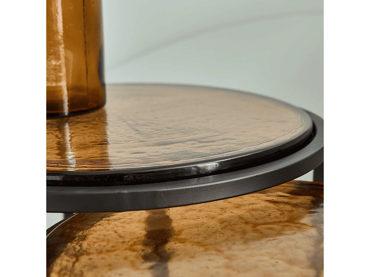 Nesttafeltjes voor bij de bank van gerookt glas en zwart metaal D44 cm - IGLOO