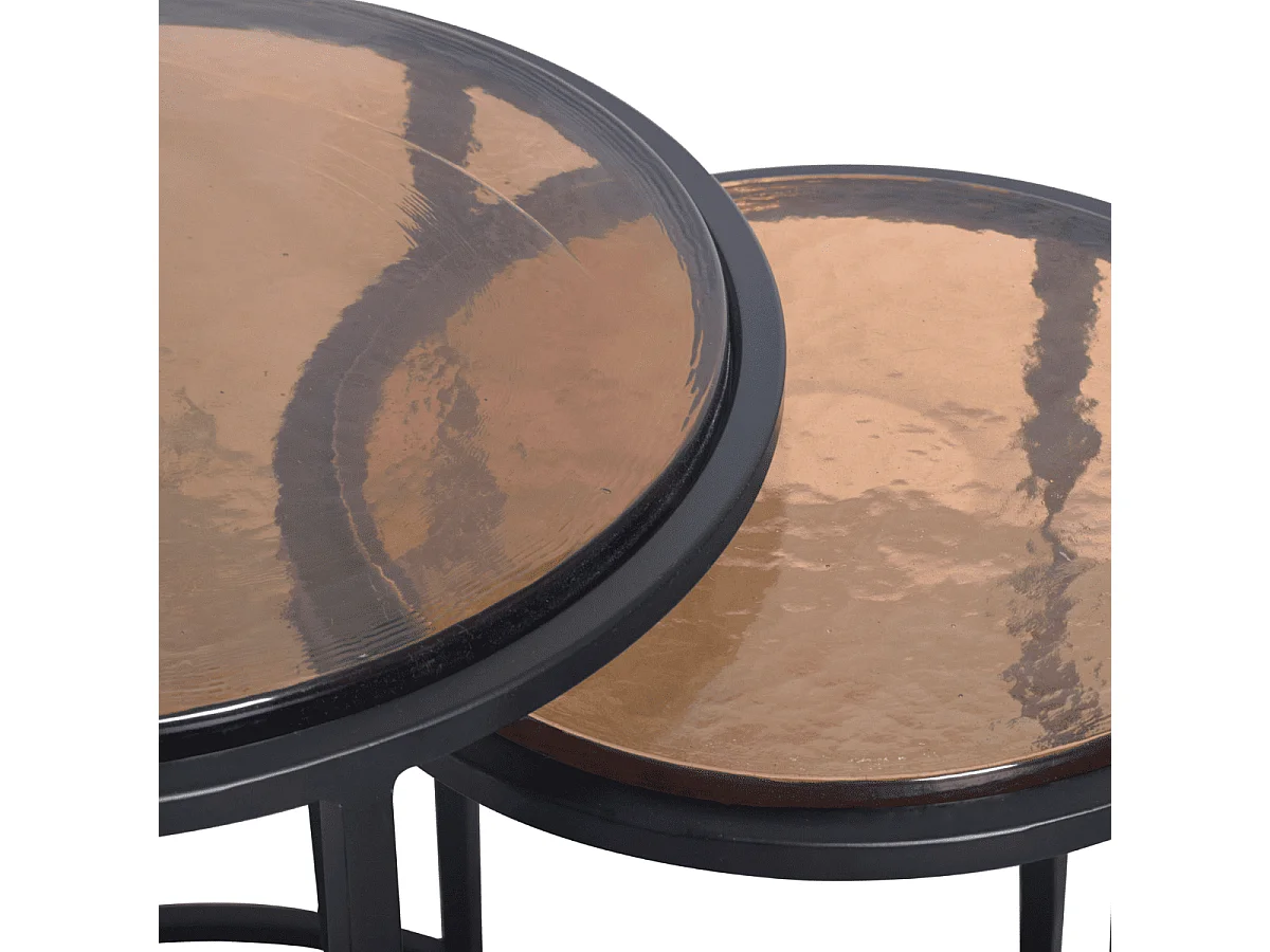 Nesttafeltjes voor bij de bank van gerookt glas en zwart metaal D44 cm - IGLOO