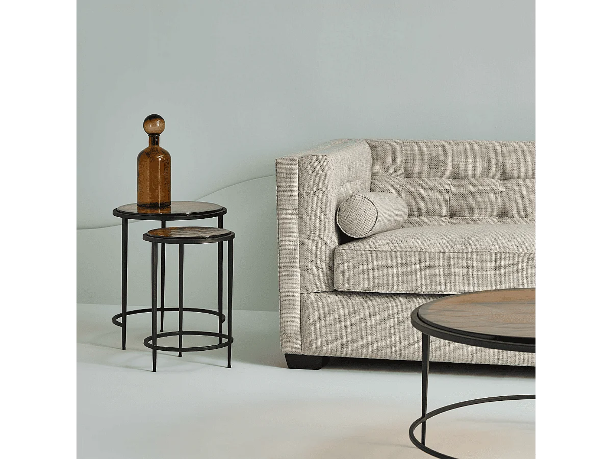 Tavolini da divano impilabili in vetro fumé e metallo nero D44 cm - IGLOO