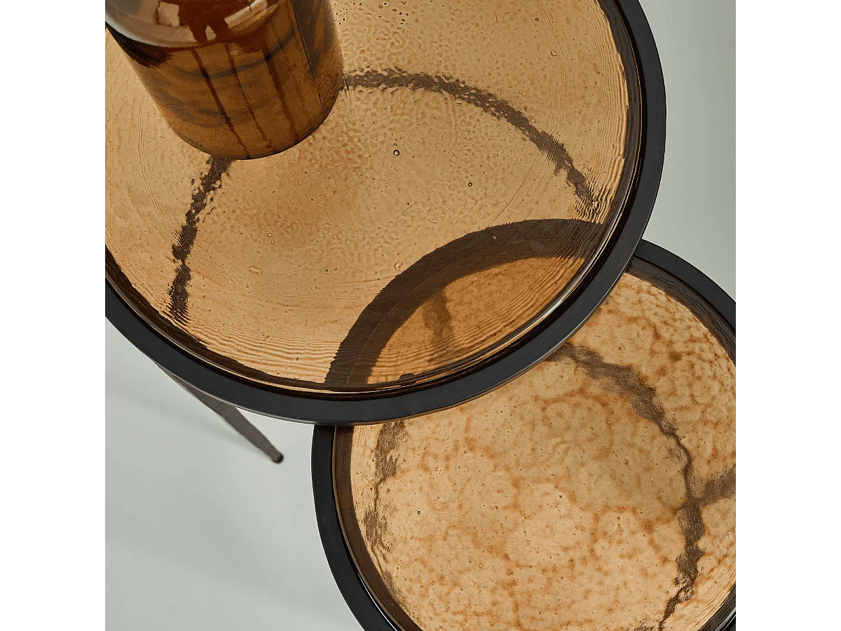 Tavolini da divano impilabili in vetro fumé e metallo nero D44 cm - IGLOO