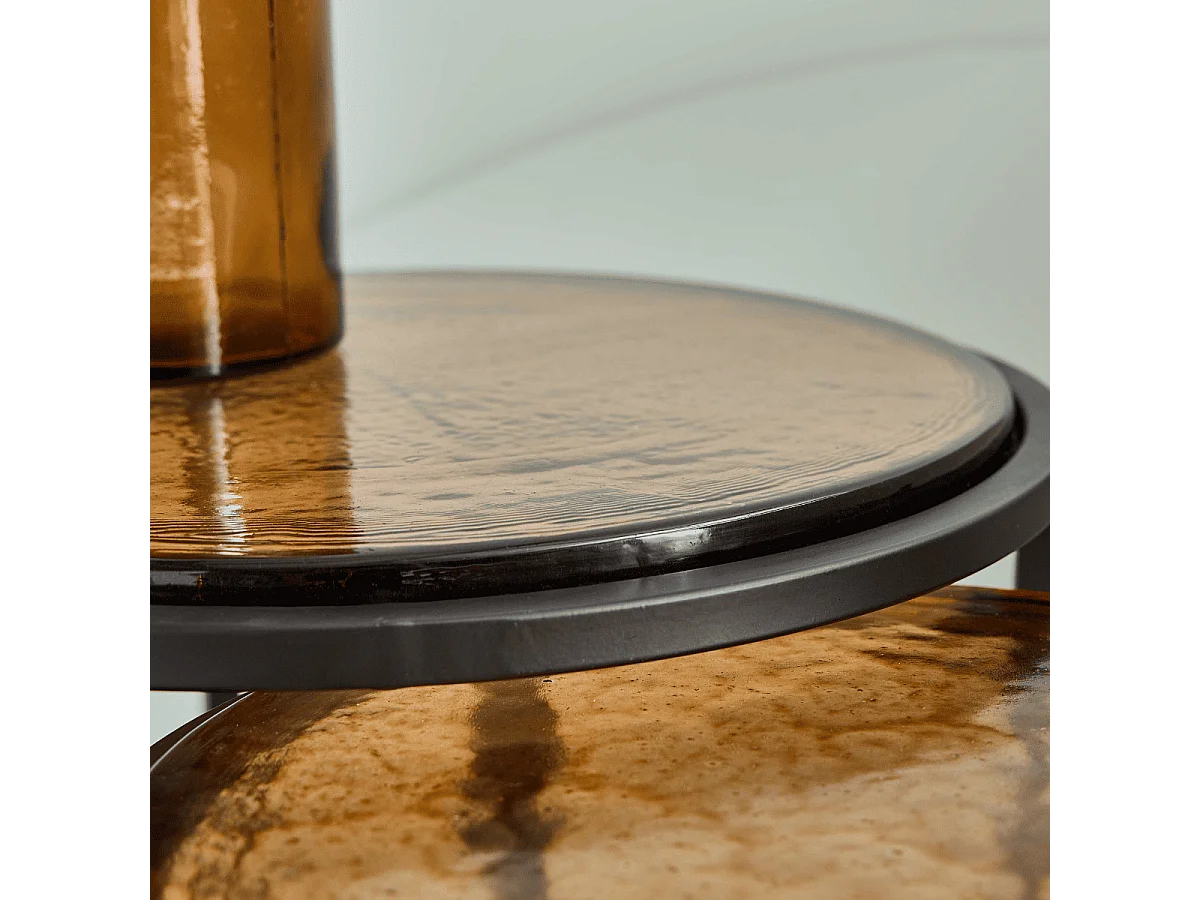 Tavolini da divano impilabili in vetro fumé e metallo nero D44 cm - IGLOO