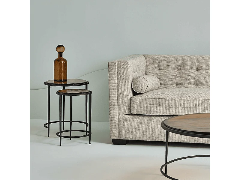 Beistelltische für Sofa aus Rauchglas und schwarzem Metall D44 cm - IGLOO