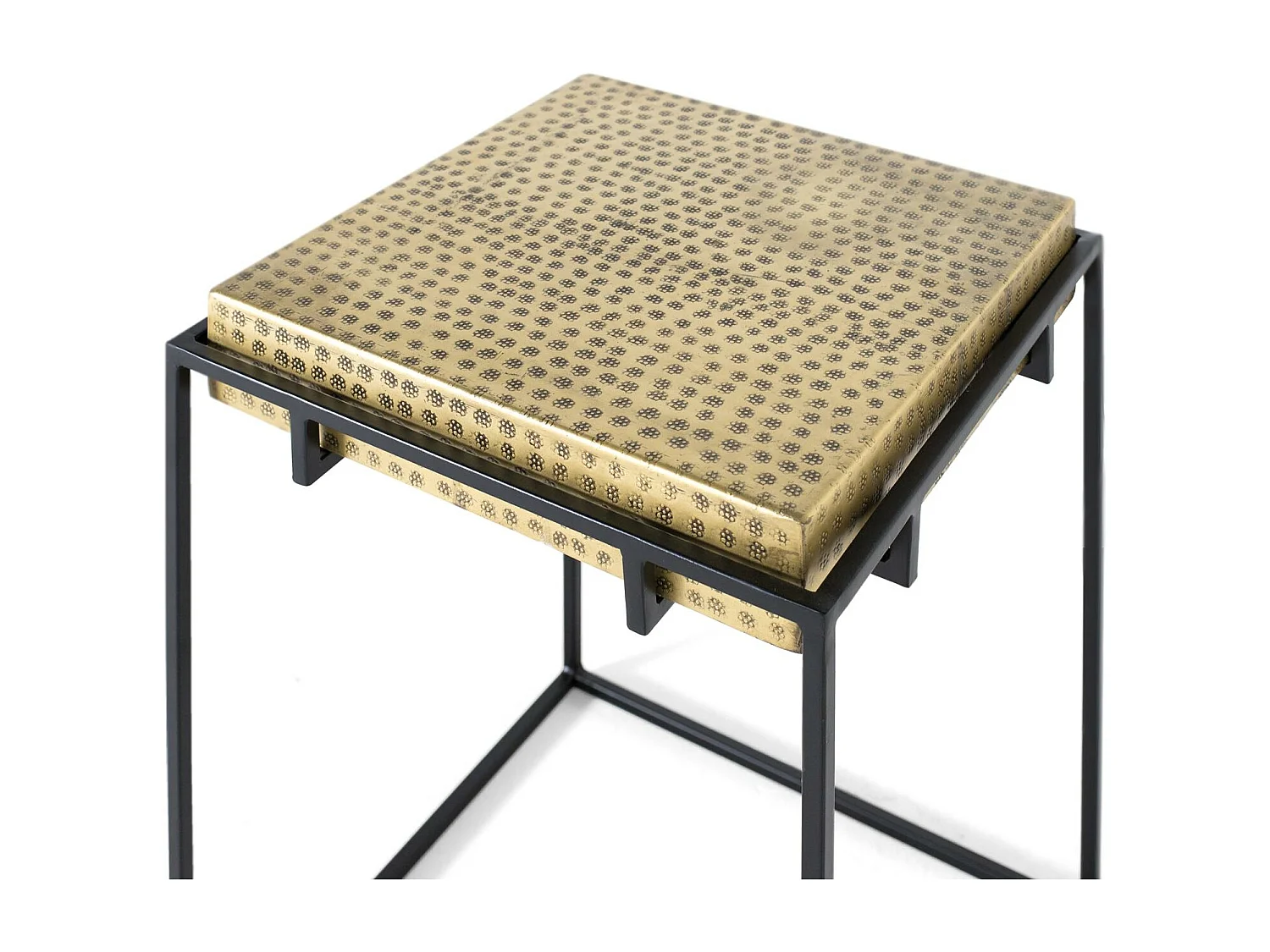 Table d'appoint en acier et pieds en fer doré