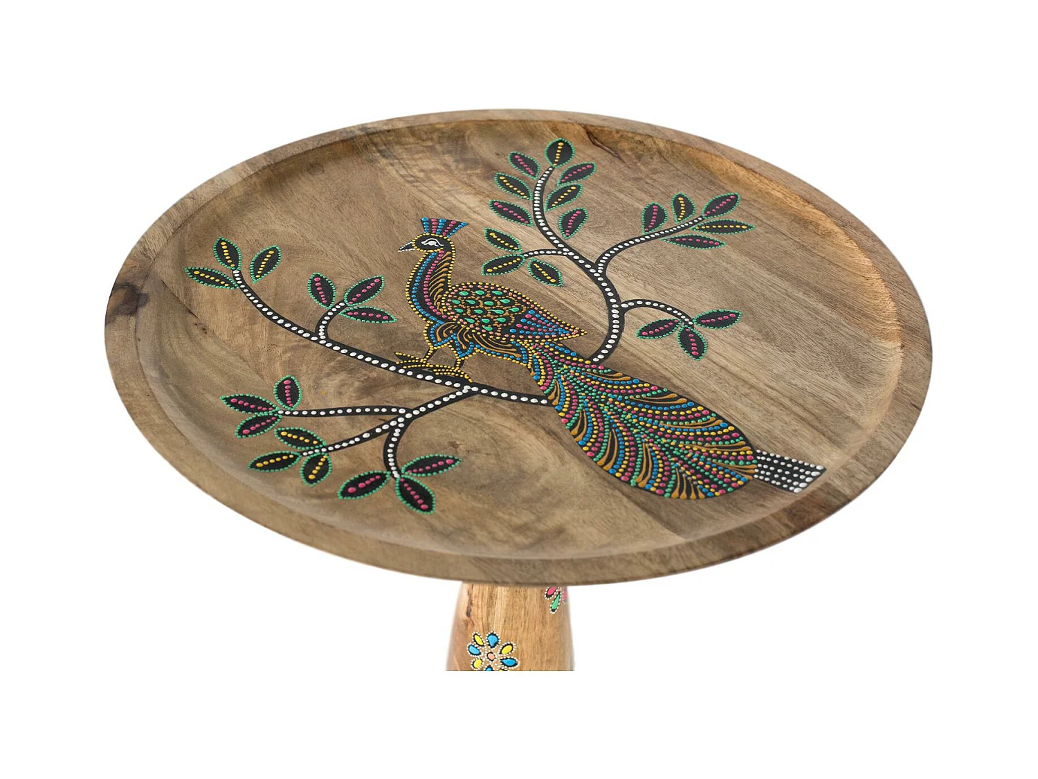 Table d'appoint en bois de manguier avec détails peints à la main