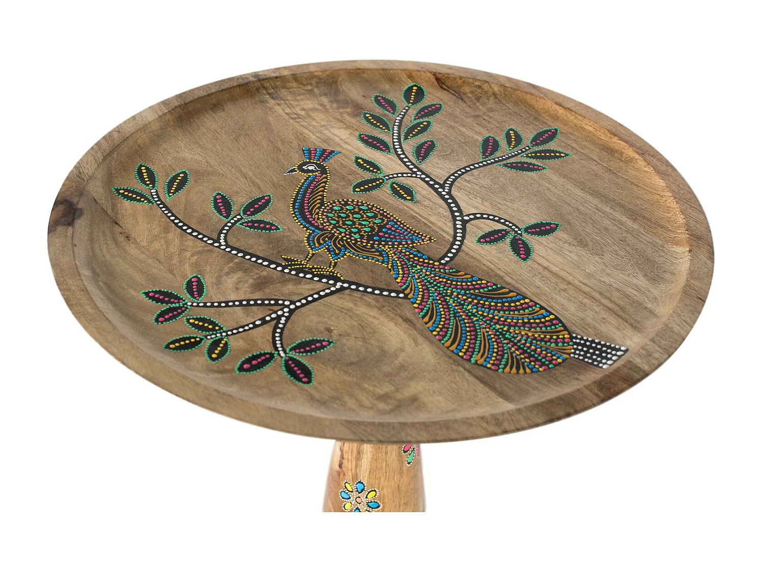 Table d'appoint en bois de manguier avec détails peints à la main