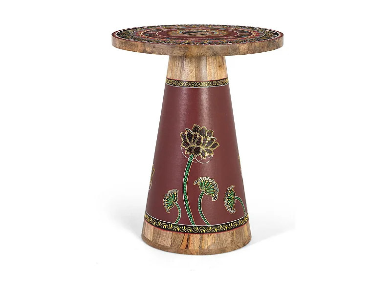 Table d'appoint en bois de manguier avec détails peints à la main