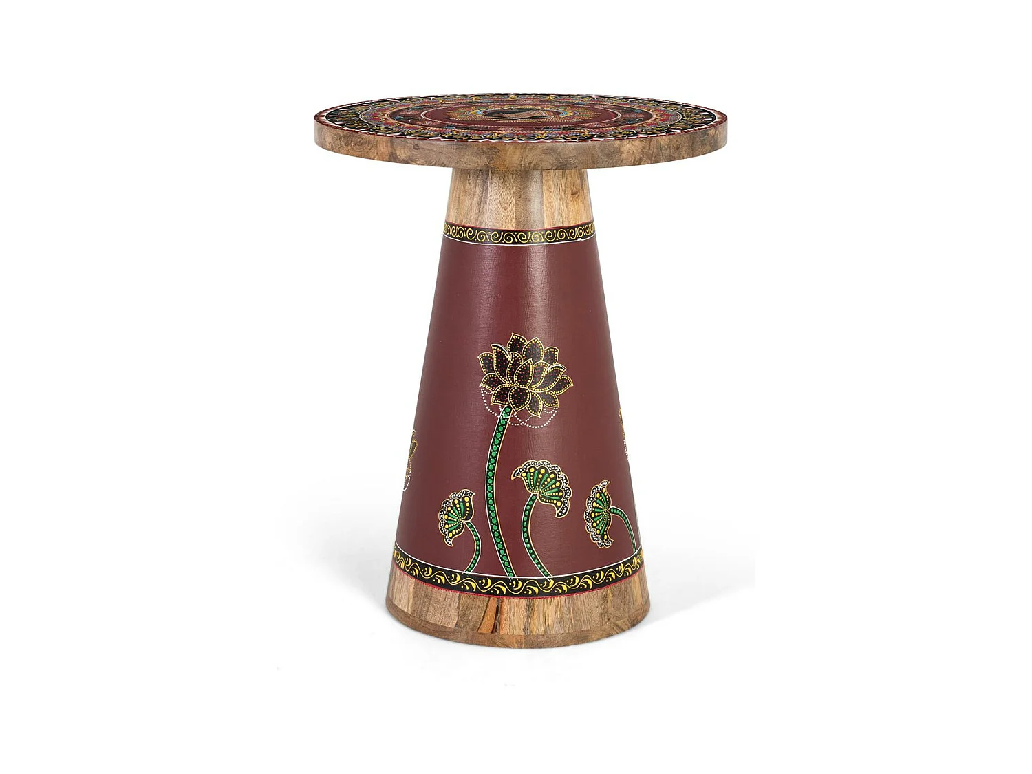 Table d'appoint en bois de manguier avec détails peints à la main