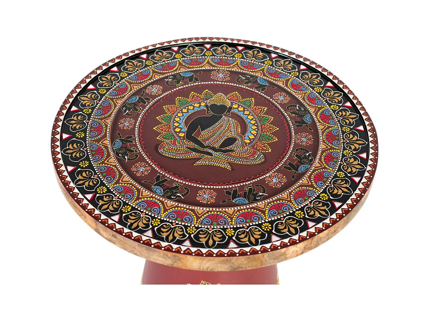 Table d'appoint en bois de manguier avec détails peints à la main