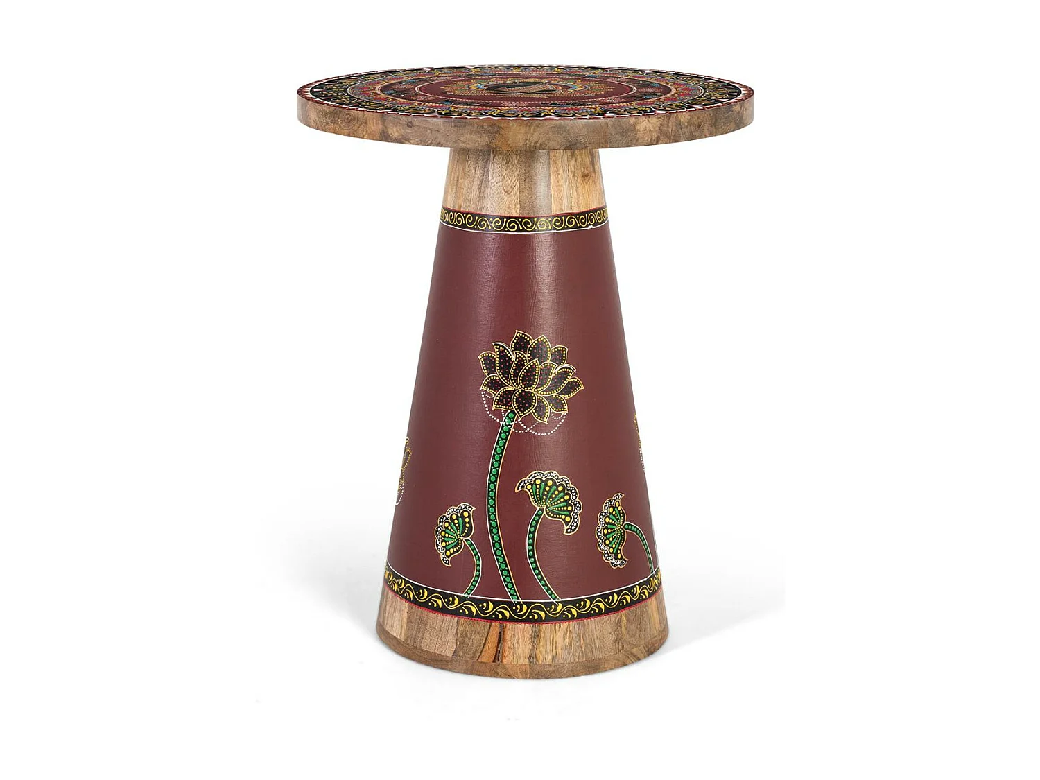 Table d'appoint en bois de manguier avec détails peints à la main