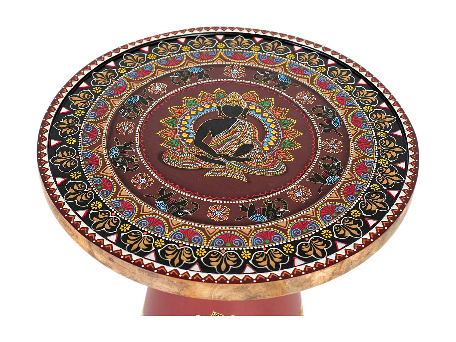 Table d'appoint en bois de manguier avec détails peints à la main