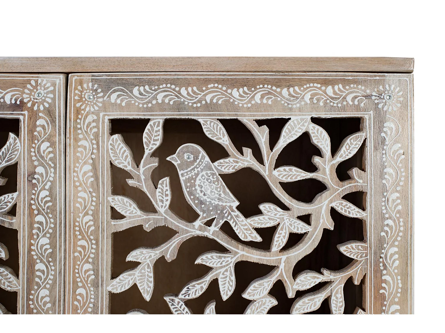 Sideboard aus Mangoholz mit handgeschnitzten Türen