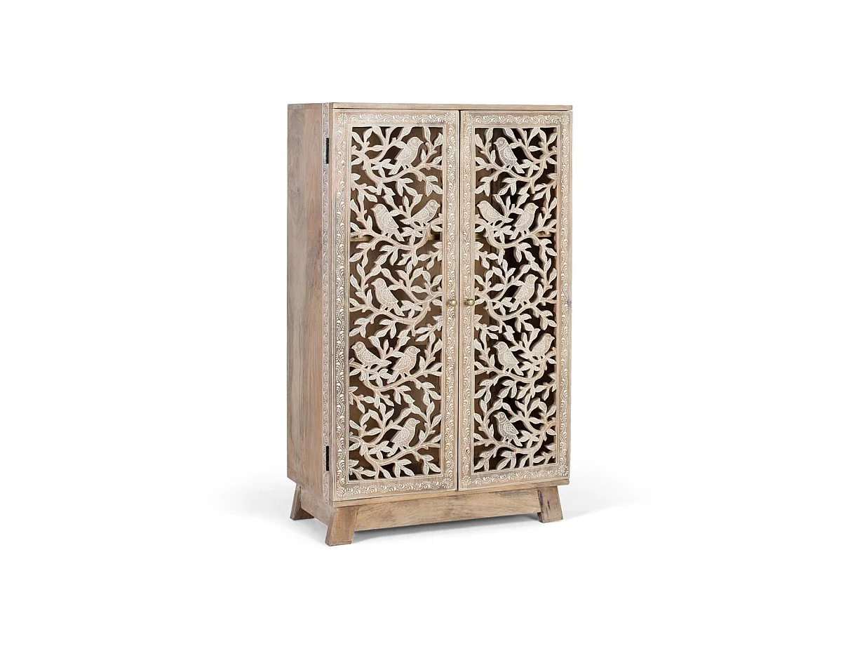 Sideboard aus Mangoholz mit handgeschnitzten Türen