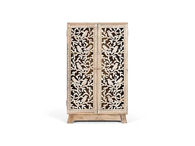 Bijzettafel van mangohout, MDF, 70 cm, handgemaakt, gesneden stijl - 115x70x34
