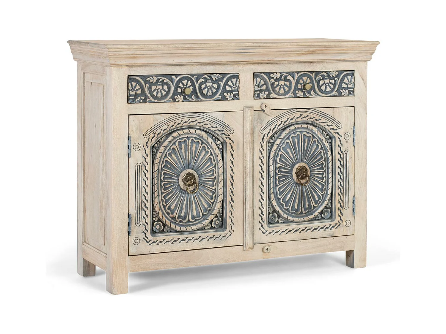 Credenza intagliata a mano con due cassetti e due ante