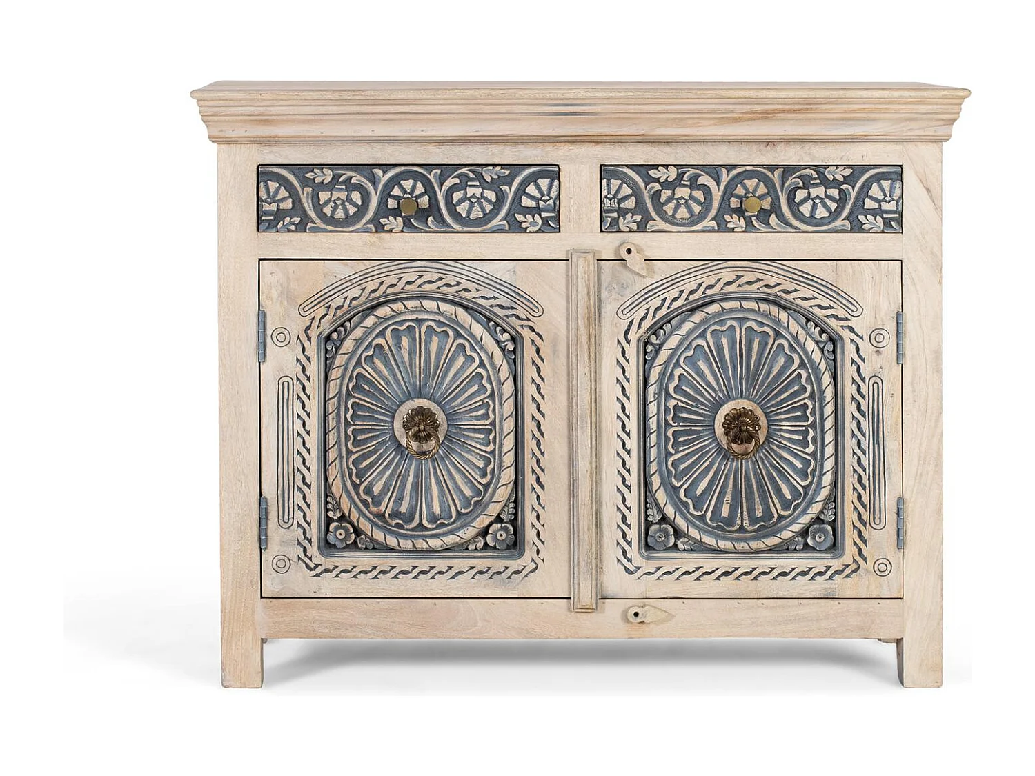 Buffet sculpté à la main avec deux tiroirs et deux portes