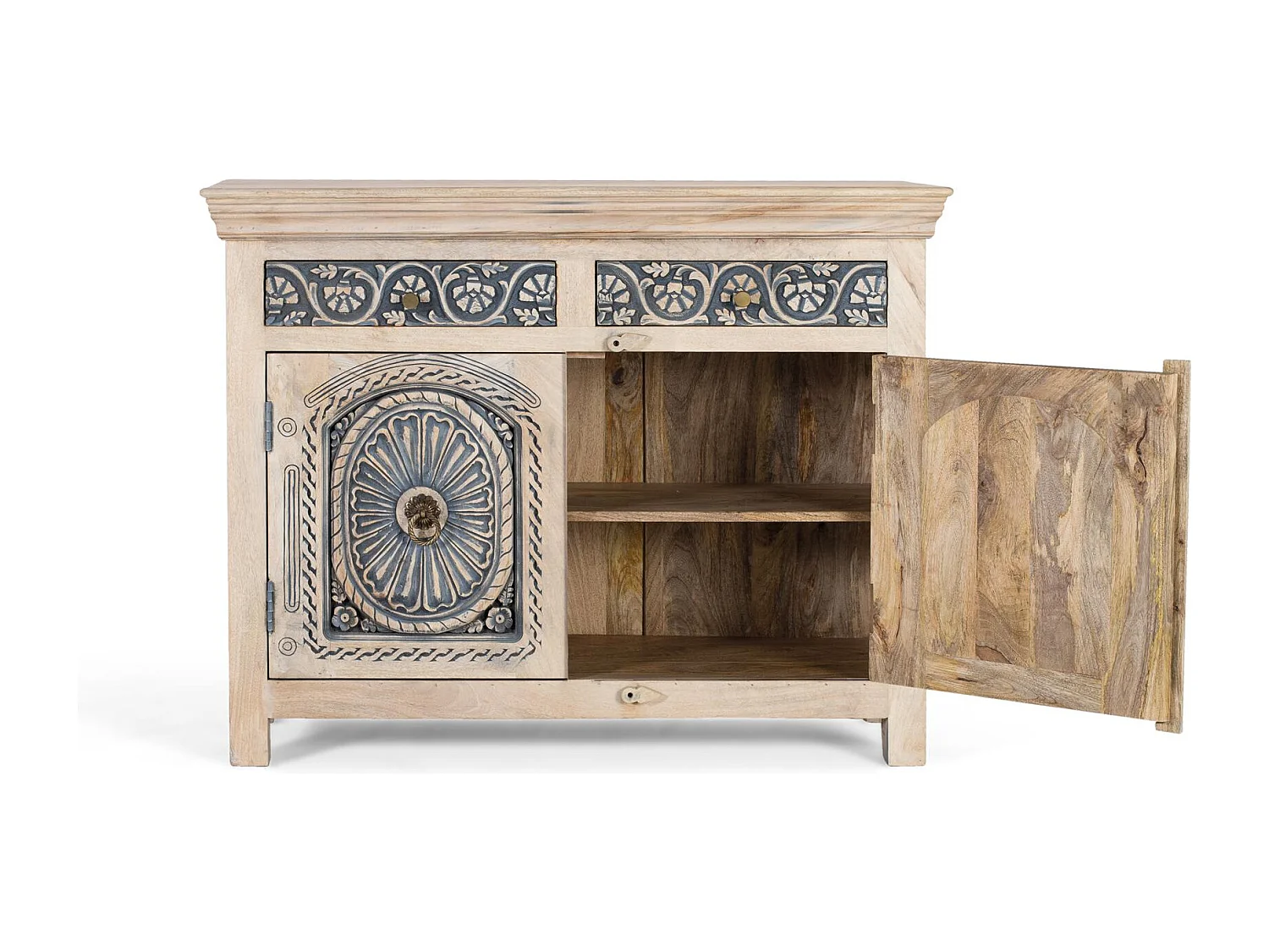 Buffet sculpté à la main avec deux tiroirs et deux portes