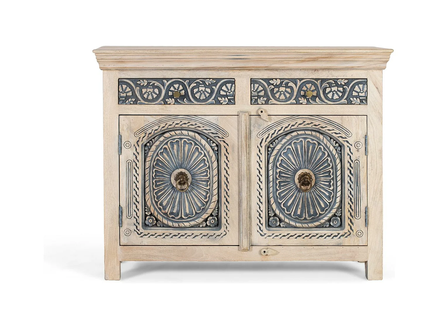 Buffet sculpté à la main avec deux tiroirs et deux portes