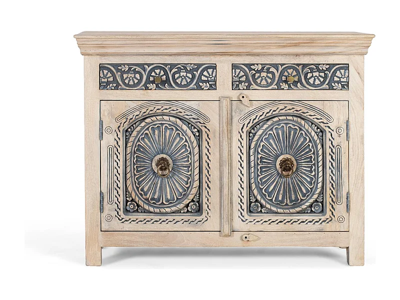 Buffet sculpté à la main avec deux tiroirs et deux portes