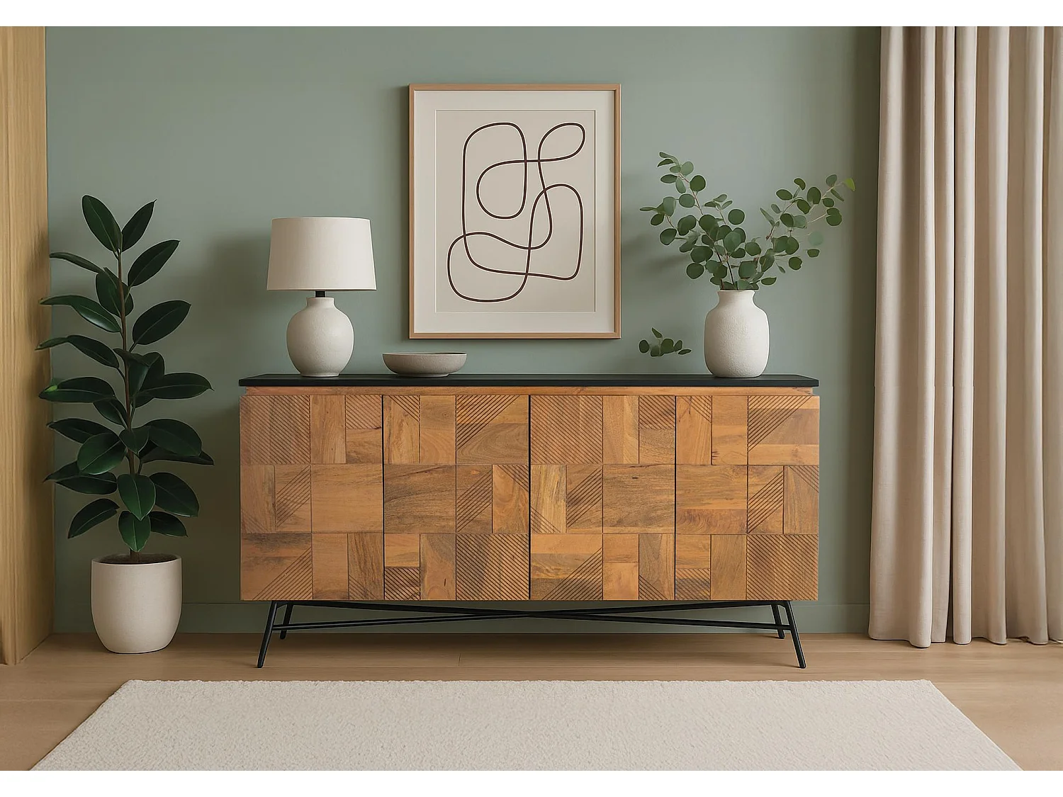Credenza in legno di mango, stile retrò moderno - 85x170x40