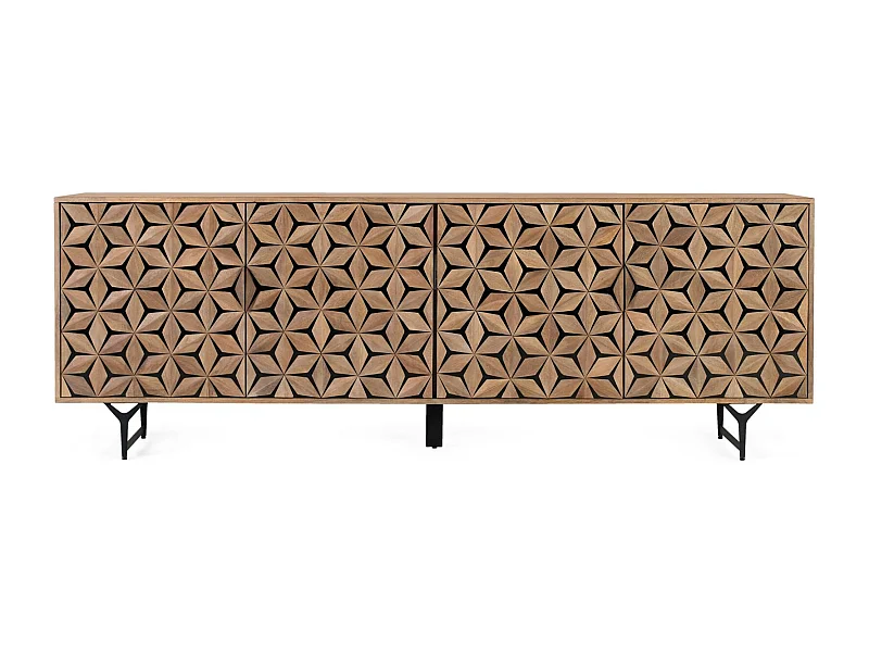 Ręcznie wykonana komoda z drewna mango z 4 drzwiami, 220 cm