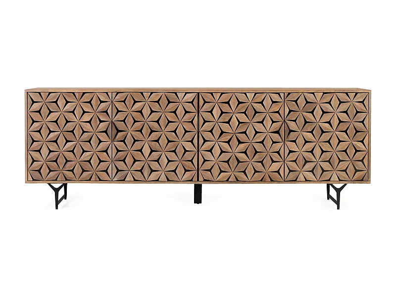 Buffet artisanal en bois de manguier avec 4 portes, 220 cm