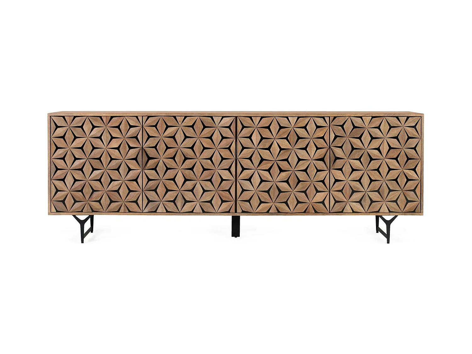 Buffet artisanal en bois de manguier avec 4 portes, 220 cm